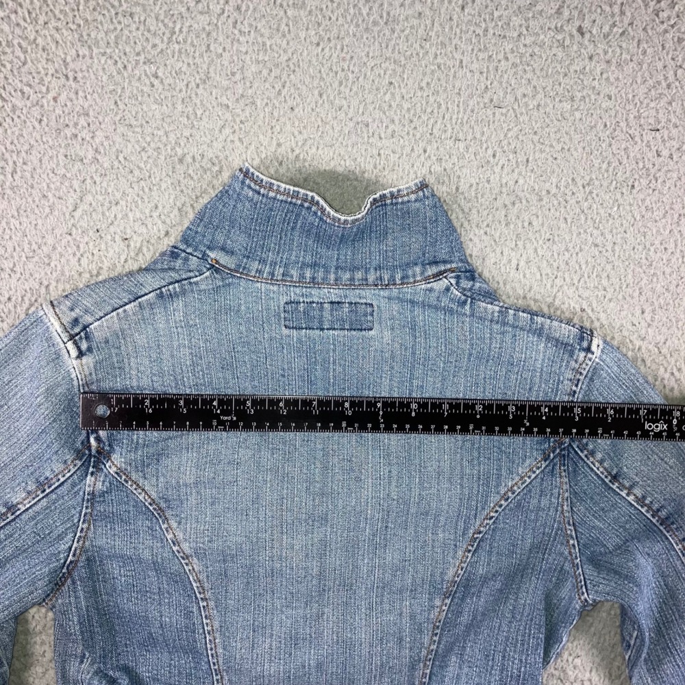 Vintage Denim Patch Jacket Women M Rose‎ Embroidered Patch Blue Jean Y2K 2000s - Picture 10 of 13